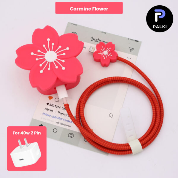 40W 2 Pin Protector - 40W iPhone charger and cable protector set - Carmine Flower