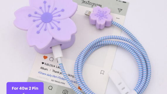 40W 2 Pin Protector - 40W iPhone charger and cable protector set - Lavendar Flower