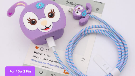 40W 2 Pin Protector - 40W iPhone charger and cable protector set - Purple Bunny