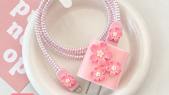 2 Pin Premium - iPhone Charger Cover 5 Piece Set - SAKURA BLOOM