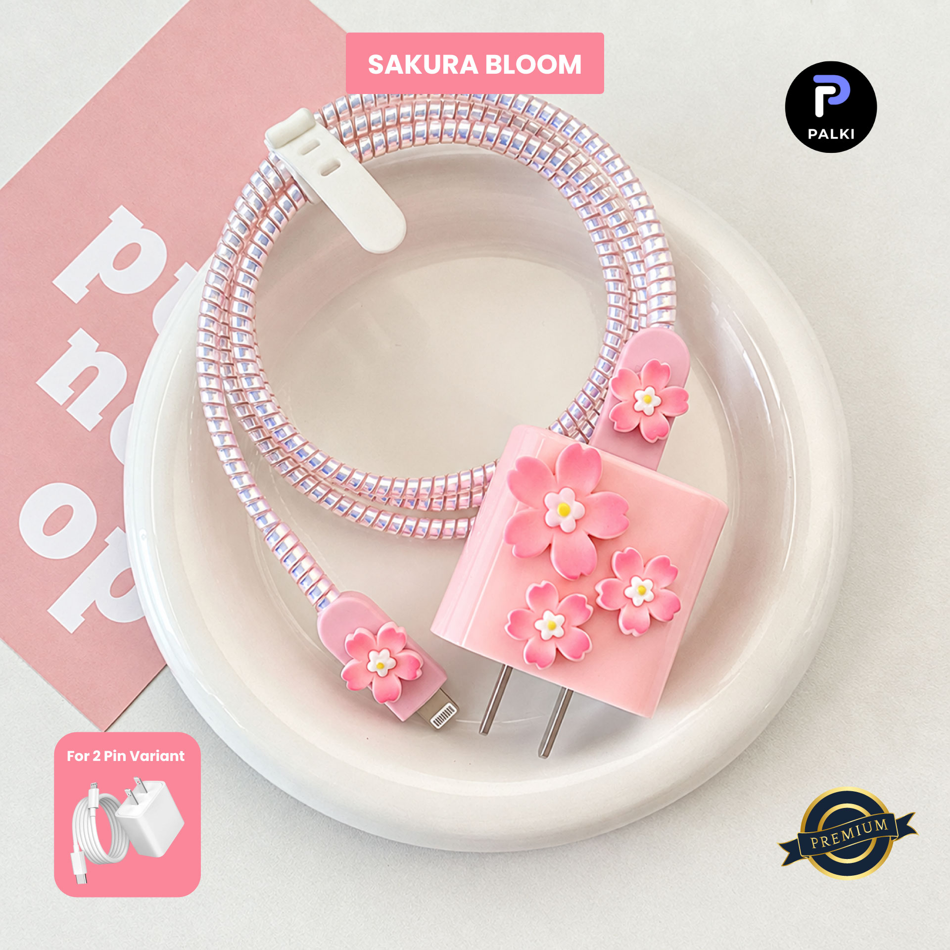 SAKURA-BLOOM 2 Pin Premium - iPhone Charger Cover 5 Piece Set - SAKURA BLOOM - Image 1